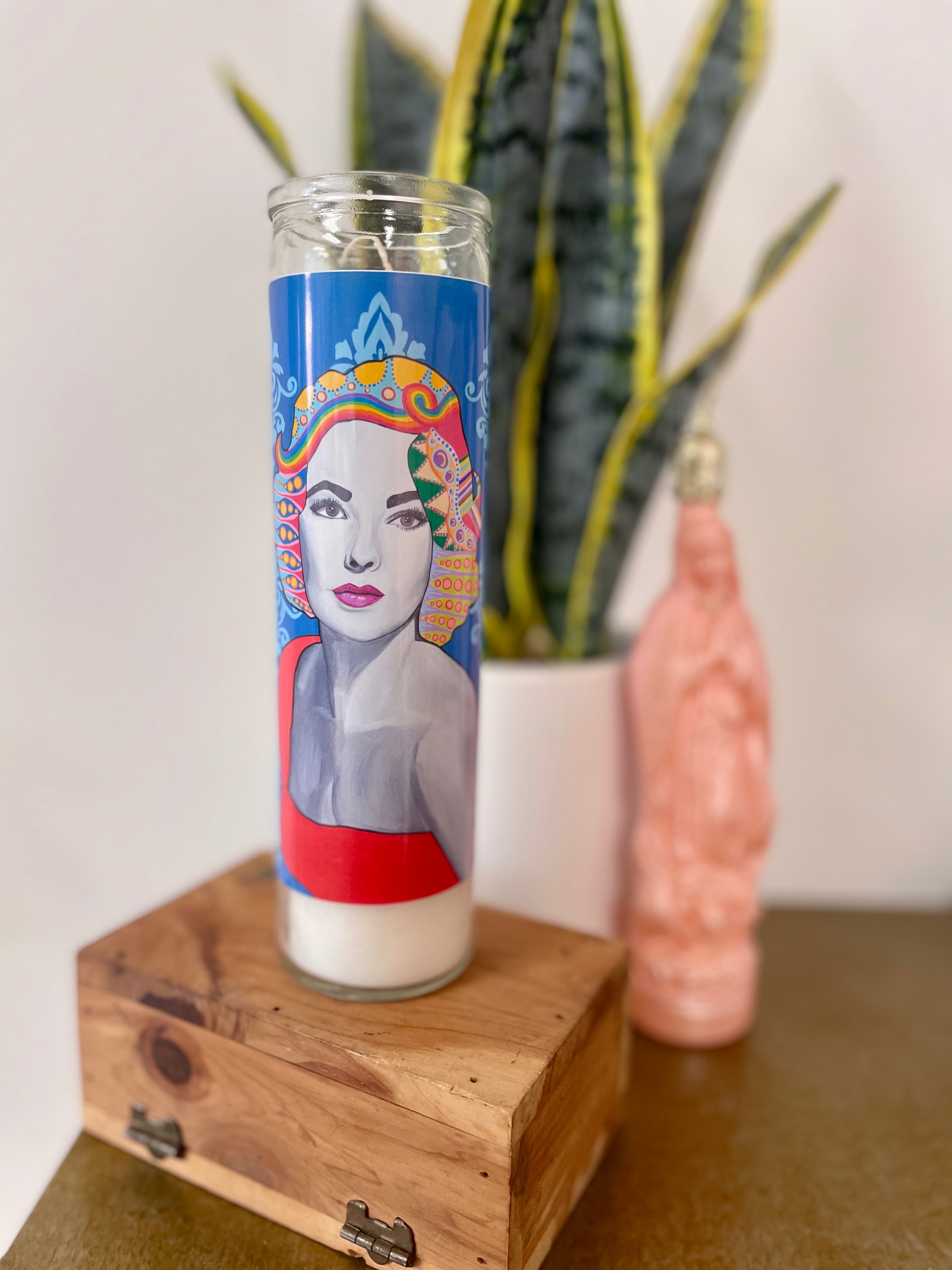Chelsea Merrill Elizabeth Taylor Devotional Prayer Saint Candle - Mose Mary and Me