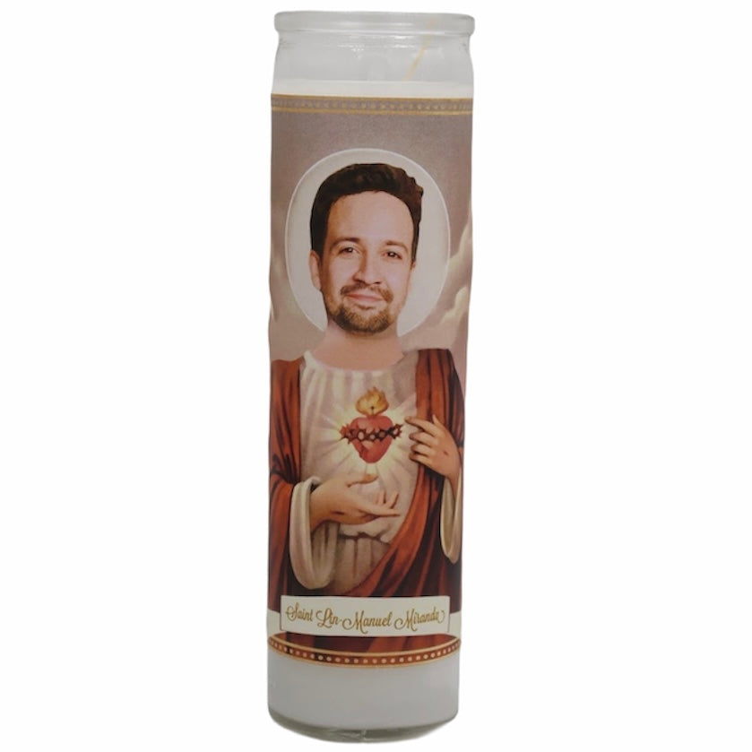 Lin Manuel Miranda Devotional Prayer Saint Candle - Mose Mary and Me