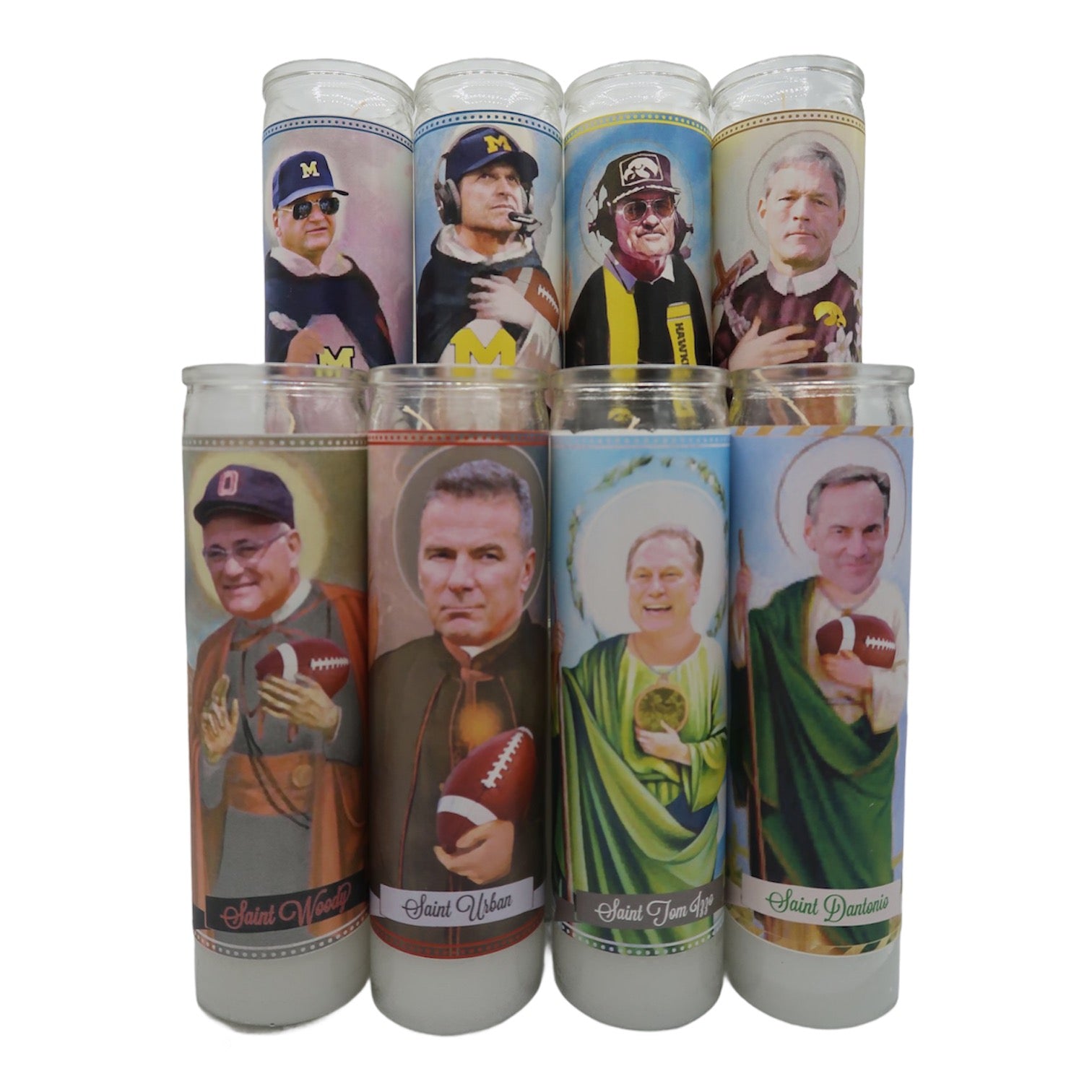 Choice of Big 10 Coach Devotional Prayer Saint Candle Candle: Michigan State, Iowa, Ohio State, Michigan (Big Ten) - Mose Mary and Me