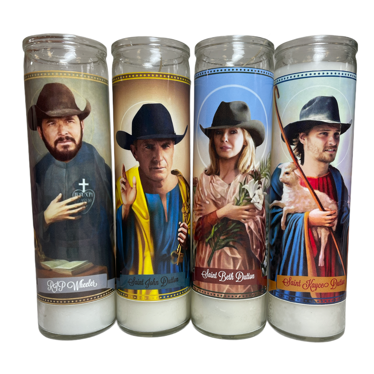 Cast of Yellowstone Devotional Prayer Saint Candle - Mose Mary and Me