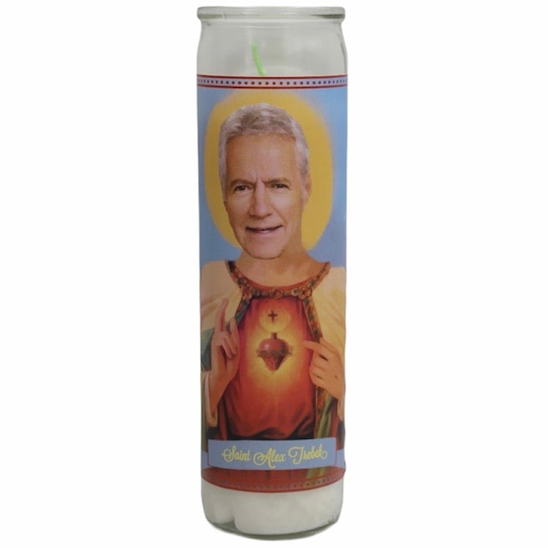 Alex Trebek Devotional Prayer Saint Candle - Mose Mary and Me