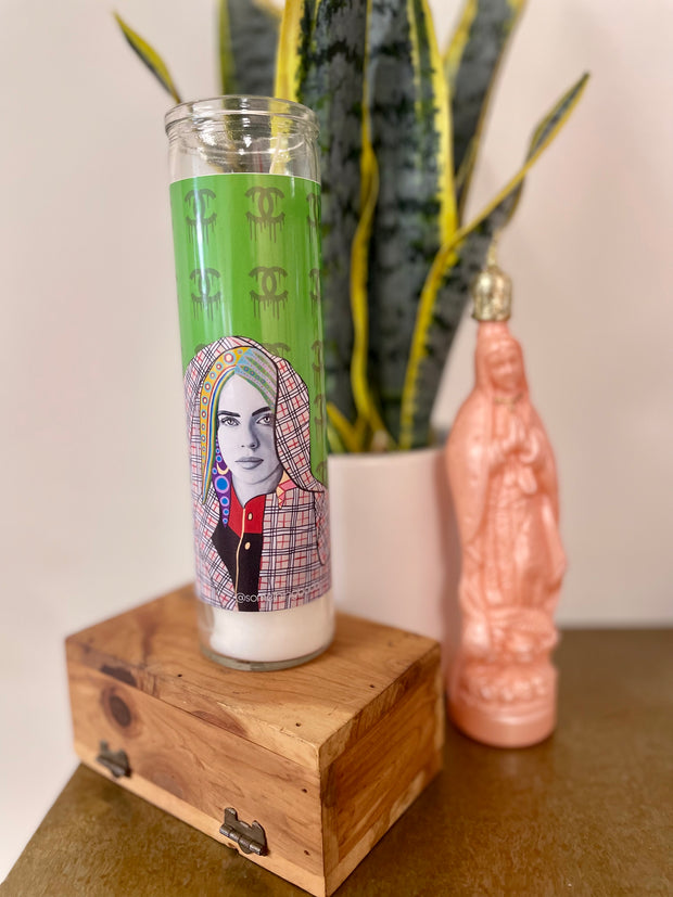 Chelsea Merrill Billie Eilish Devotional Prayer Saint Candle - Mose Mary and Me