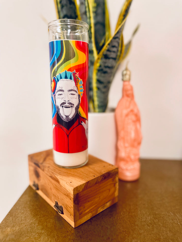 Chelsea Merrill Post Malone Devotional Prayer Saint Candle - The Luminary and Co. 