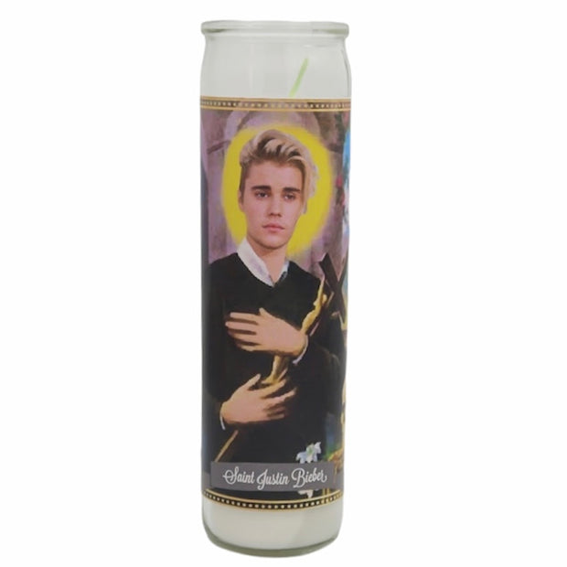 Justin Bieber Devotional Prayer Saint Candle - Mose Mary and Me