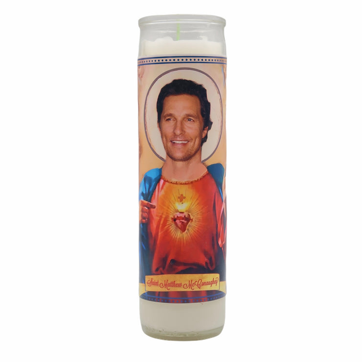 Matthew McConaughey Devotional Prayer Saint Candle - Mose Mary and Me
