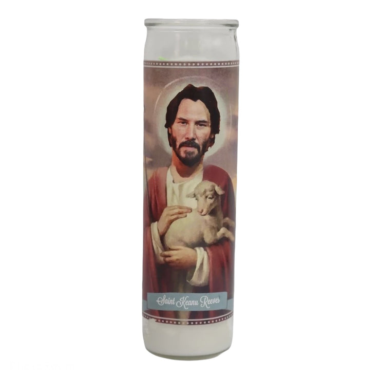 Keanu Reeves Devotional Prayer Saint Candle - Mose Mary and Me