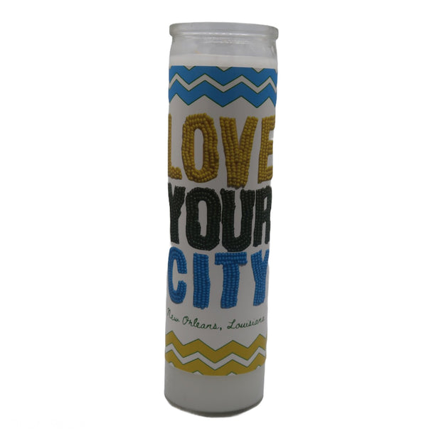 Love Your City Devotional Prayer Saint Candle - Mose Mary and Me