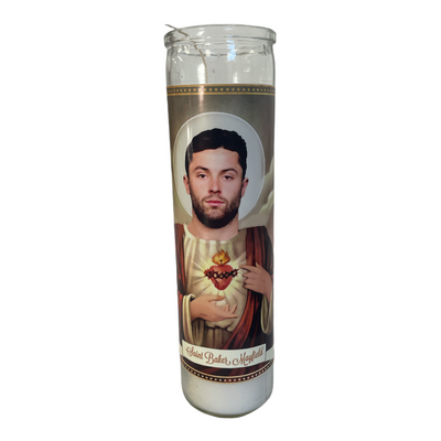 Baker Mayfield Devotional Prayer Saint Candle - Mose Mary and Me