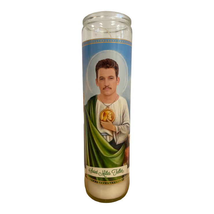 Miles Teller Devotional Prayer Saint Candle - The Luminary and Co. 