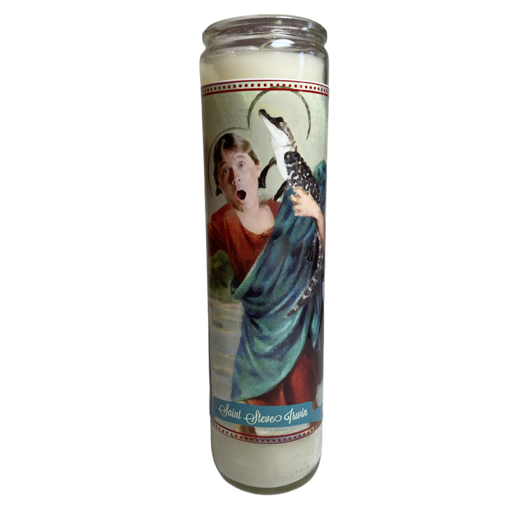 Steve Irwin Devotional Prayer Saint Candle - Mose Mary and Me