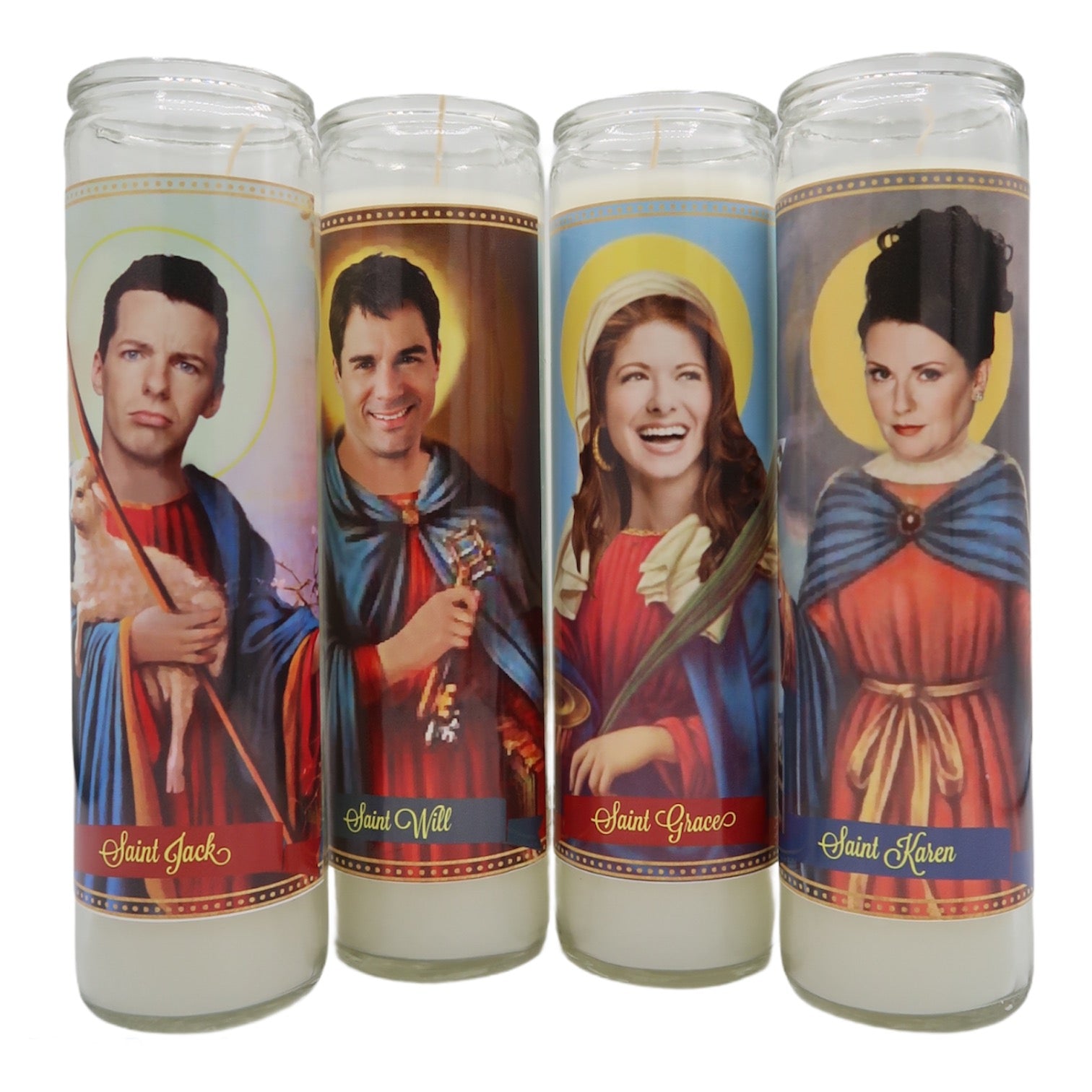 Will and Grace Cast Devotional Prayer Saint Candles - Mose Mary and Me
