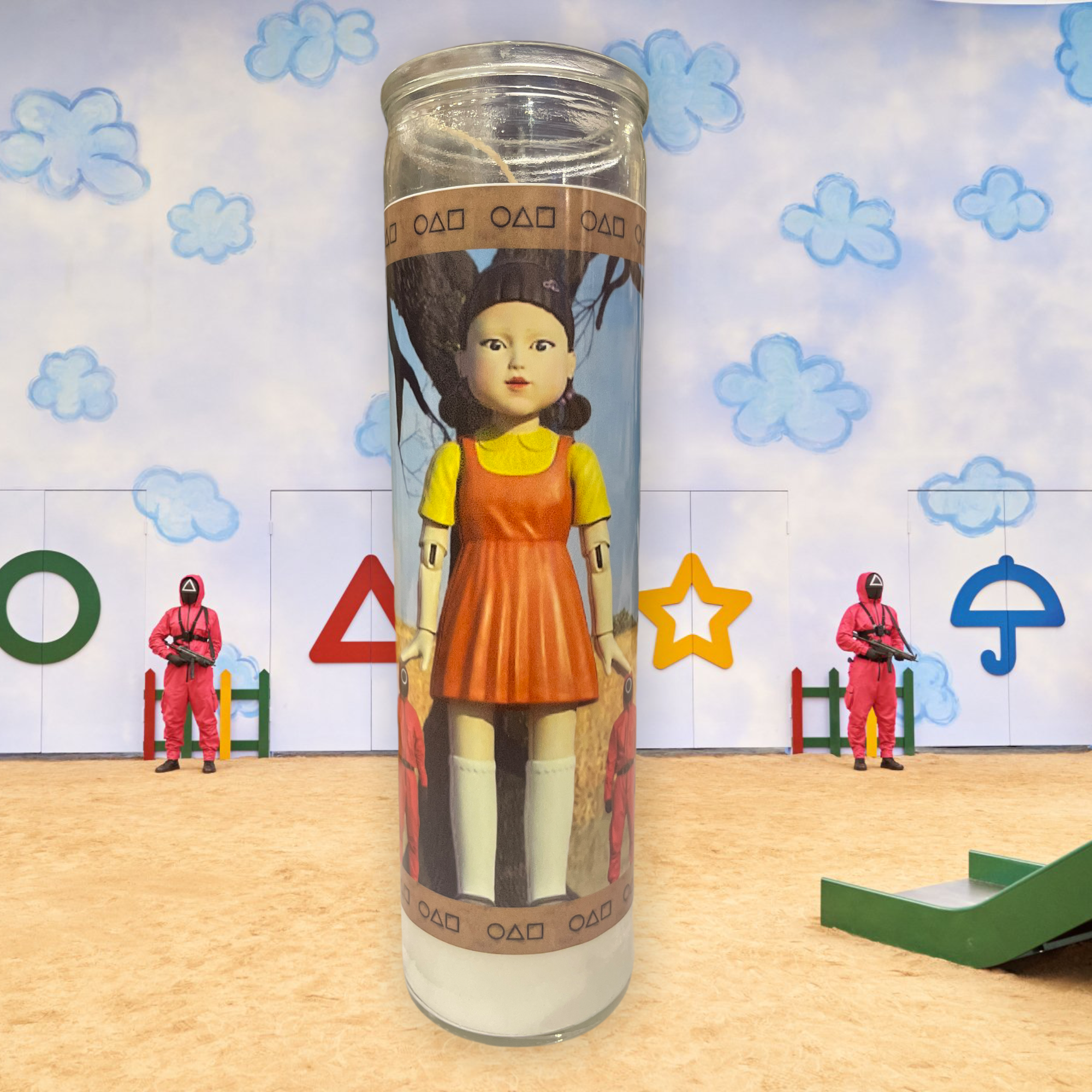 Squid Game Devotional Prayer Saint Candle - Mose Mary and Me
