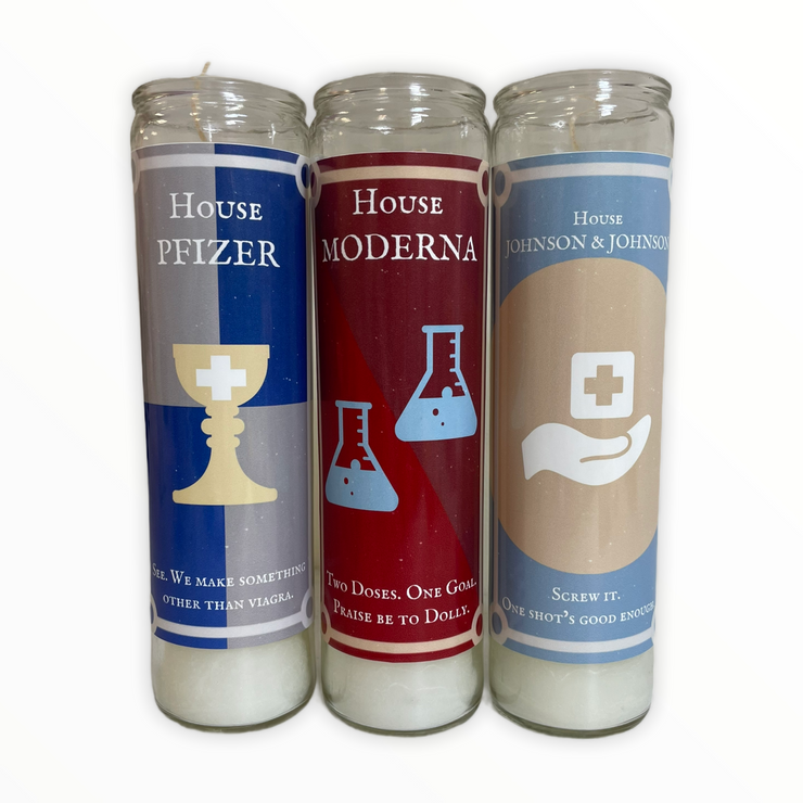 House Moderna, Pfizer, Johnson & Johnson Vaccine  Devotional Prayer Saint Candle - Mose Mary and Me